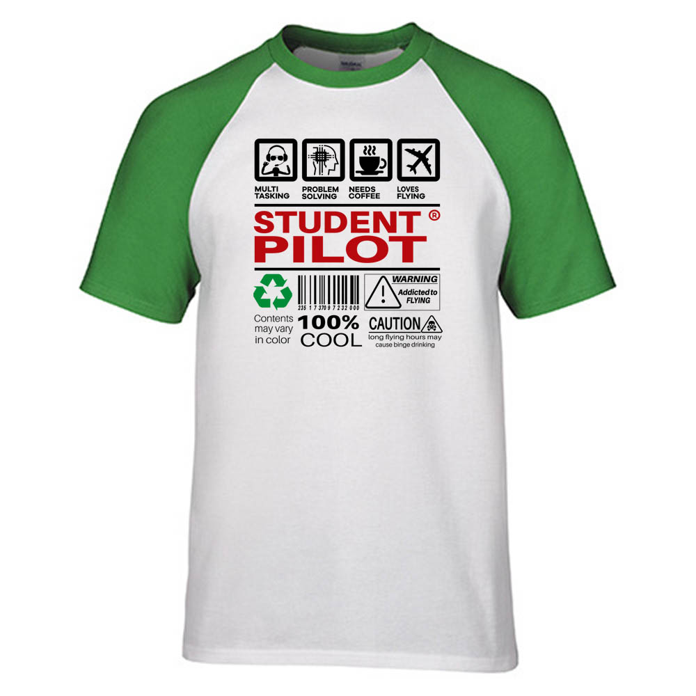 Student Pilot Label Designed Raglan T-Shirts