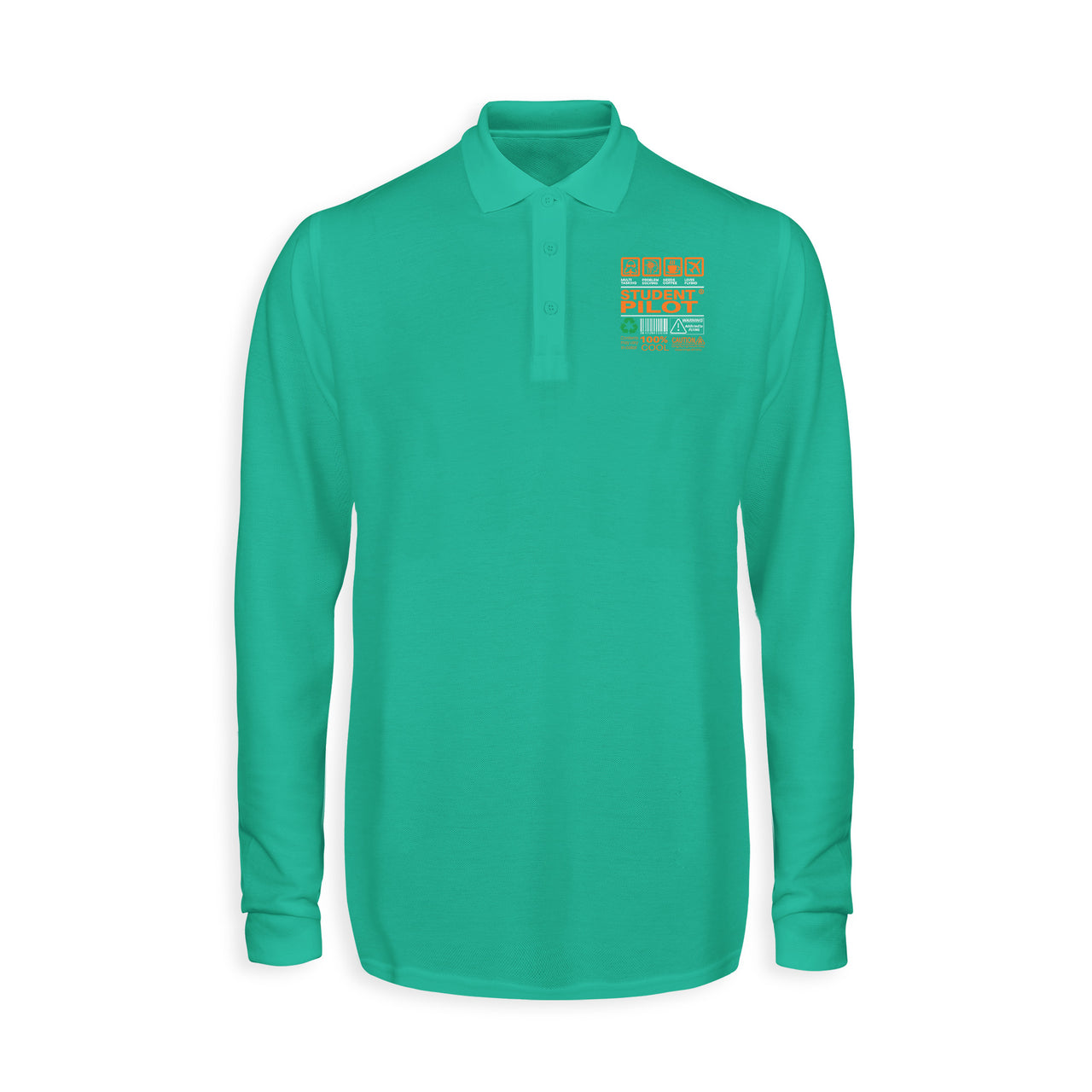 Student Pilot Label Designed Long Sleeve Polo T-Shirts