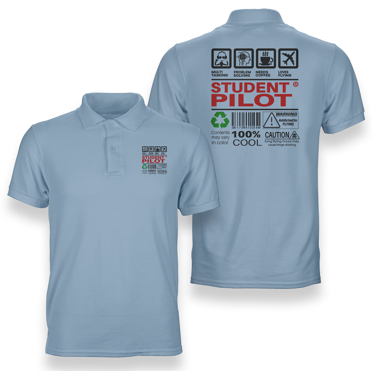 Student Pilot Label Designed Double Side Polo T-Shirts