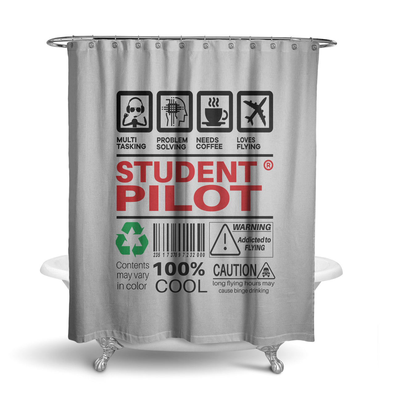 Student Pilot Label Designed Shower Curtains