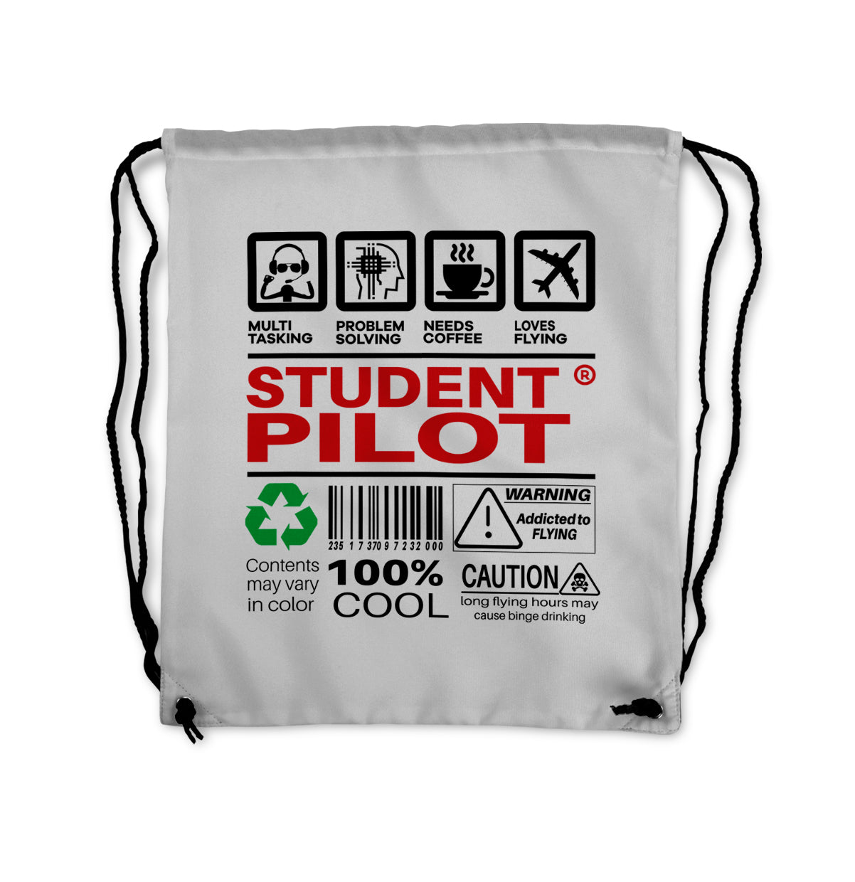 Student Pilot Label Designed Drawstring Bags