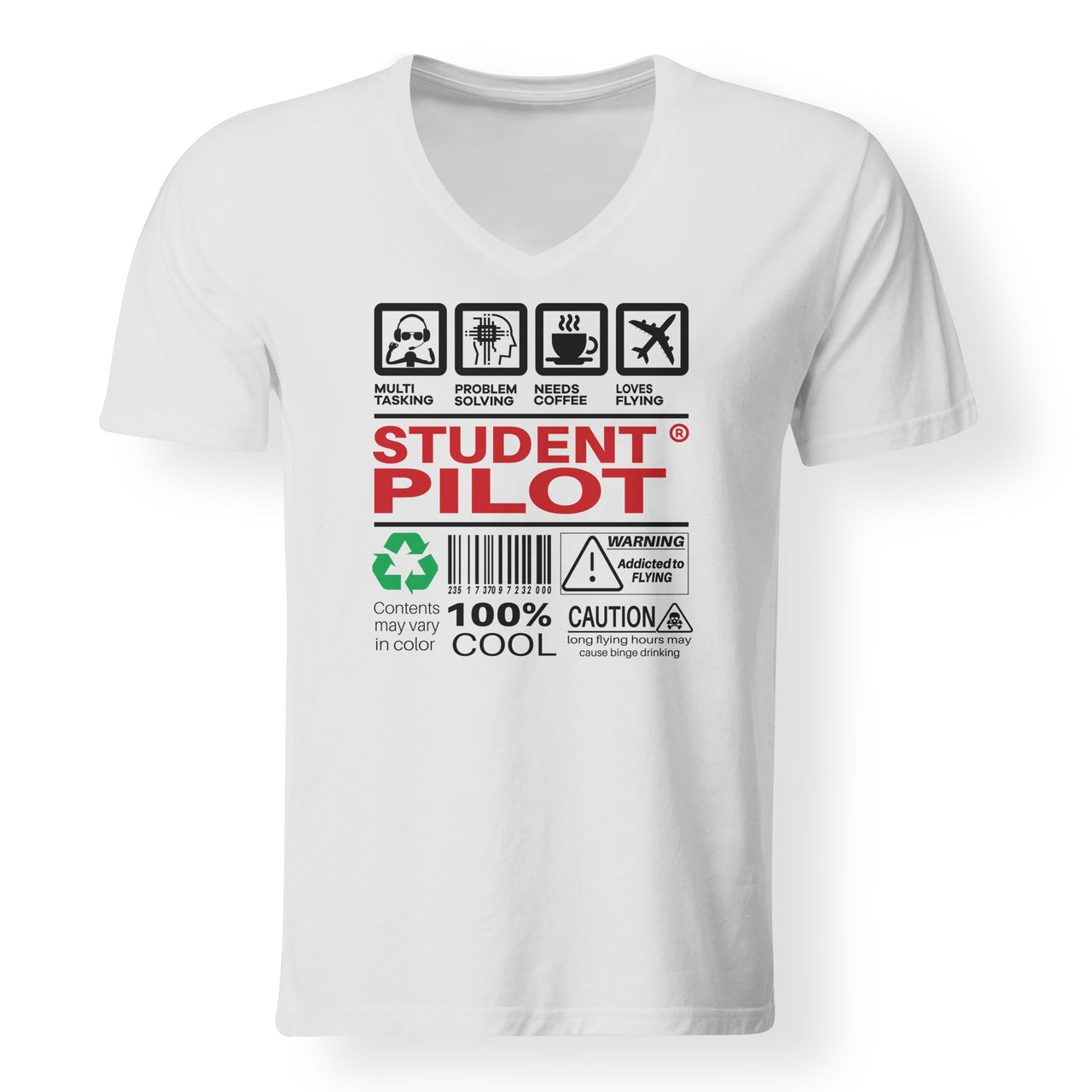 Student Pilot Label Designed V-Neck T-Shirts