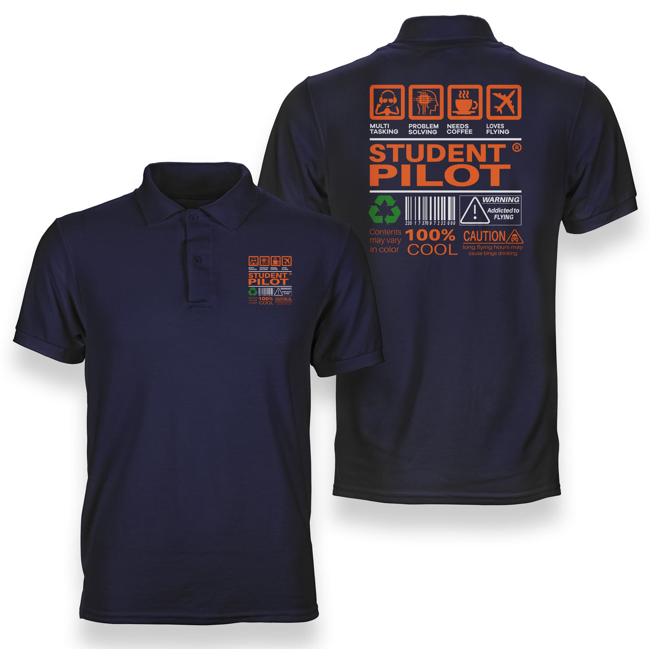 Student Pilot Label Designed Double Side Polo T-Shirts
