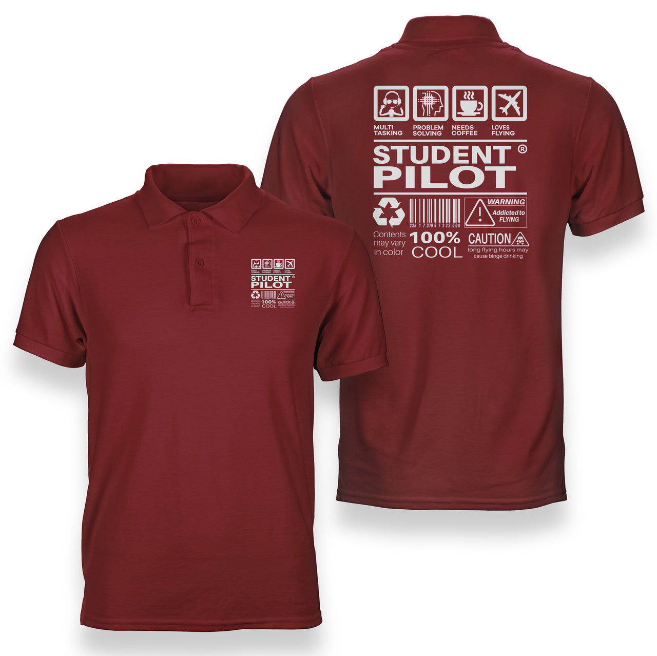 Student Pilot Label Designed Double Side Polo T-Shirts
