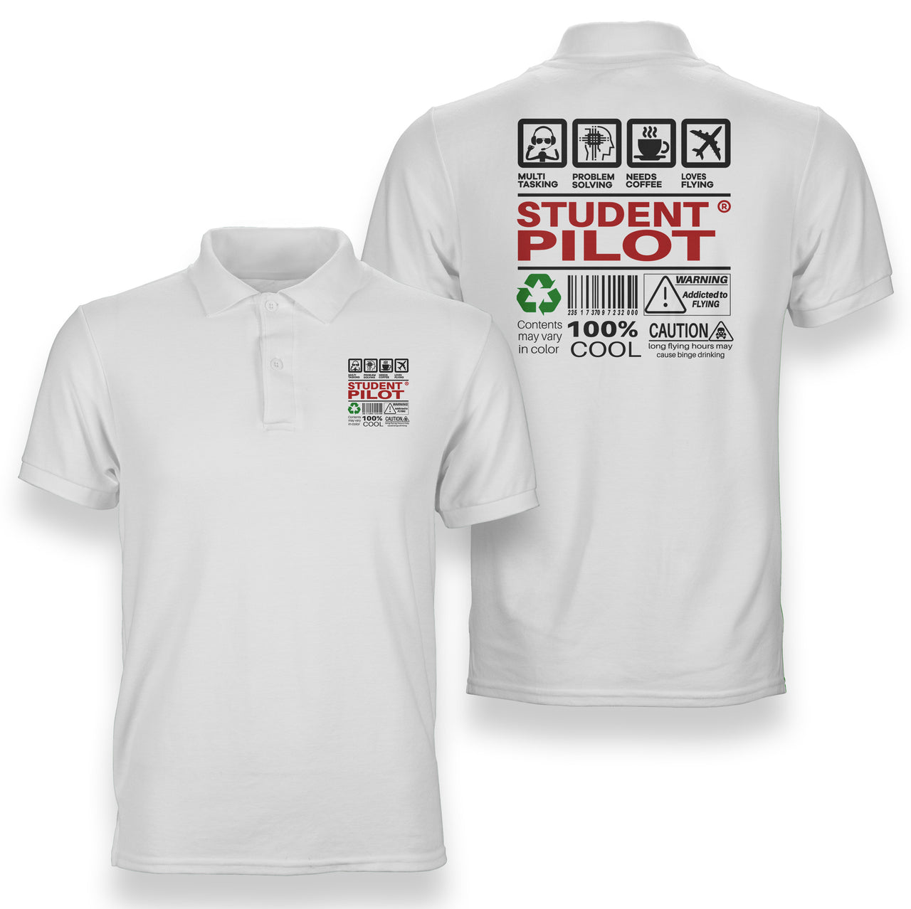 Student Pilot Label Designed Double Side Polo T-Shirts