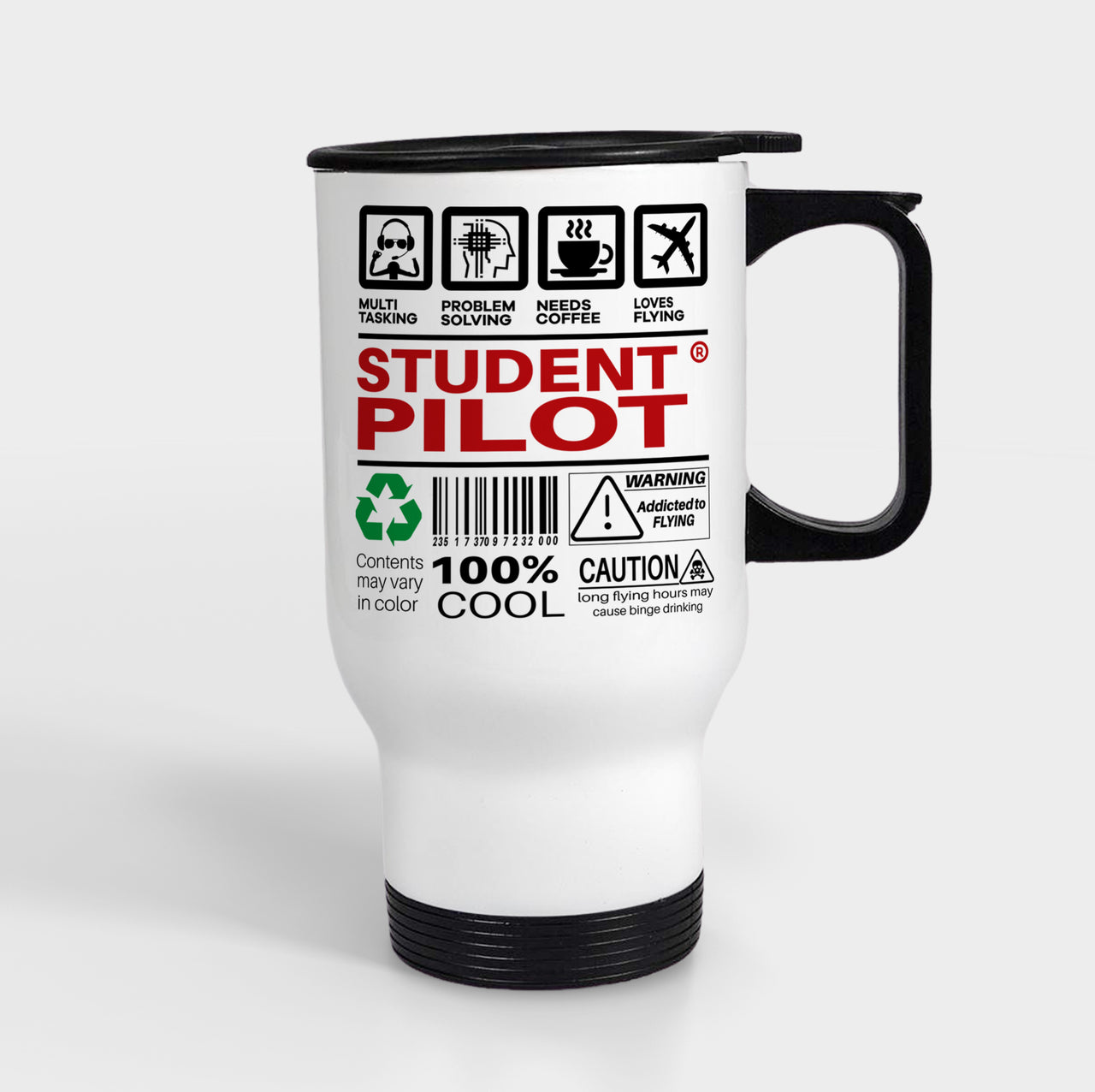Student Pilot Label Designed Travel Mugs (With Holder)