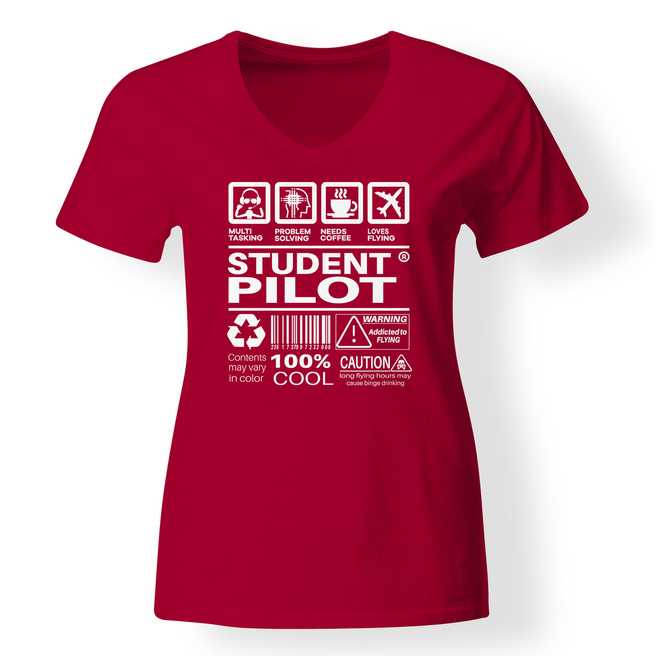 Student Pilot Label Designed V-Neck T-Shirts