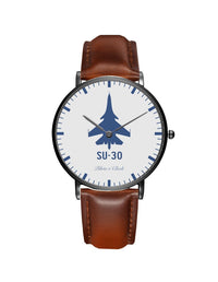Thumbnail for Sukhoi SU-30 Leather Strap Watches Pilot Eyes Store Black & Brown Leather Strap 