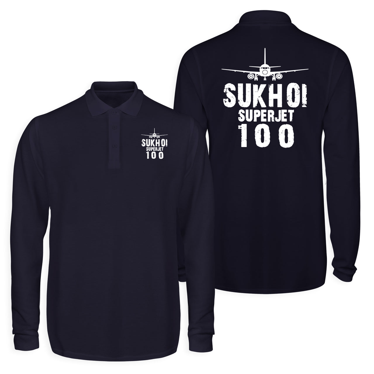 Sukhoi Superjet 100 & Plane Designed Long Sleeve Polo T-Shirts (Double-Side)