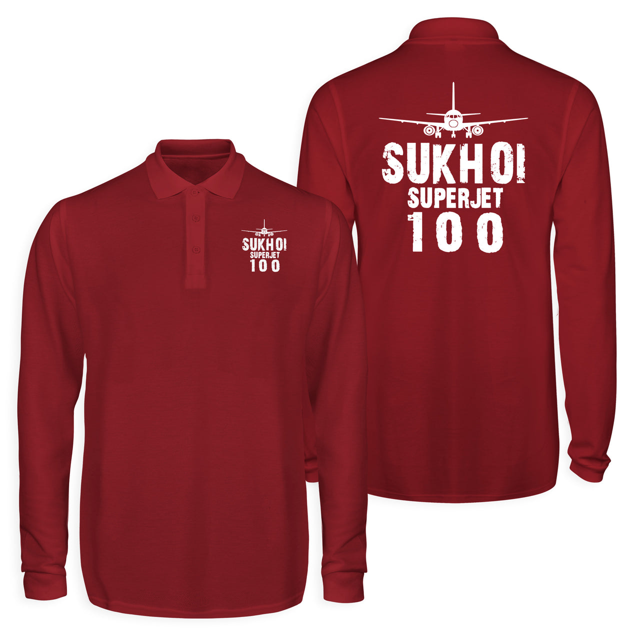 Sukhoi Superjet 100 & Plane Designed Long Sleeve Polo T-Shirts (Double-Side)