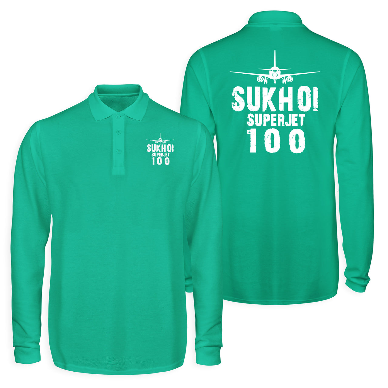 Sukhoi Superjet 100 & Plane Designed Long Sleeve Polo T-Shirts (Double-Side)