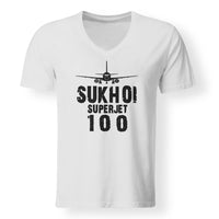 Thumbnail for Sukhoi Superjet 100 & Plane Designed V-Neck T-Shirts