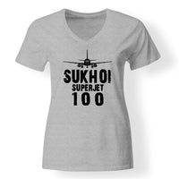 Thumbnail for Sukhoi Superjet 100 & Plane Designed V-Neck T-Shirts