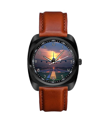 Super Airbus A380 Landing During Sunset aviation luxury watch, stainless steel body with engraved detail.