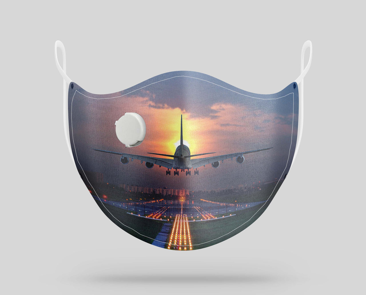 Super Airbus A380 Landing During Sunset Designed Face Masks