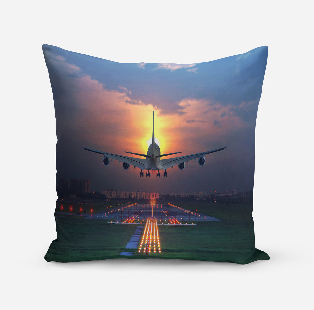 Super Airbus A380 Landing During Sunset Designed Pillows