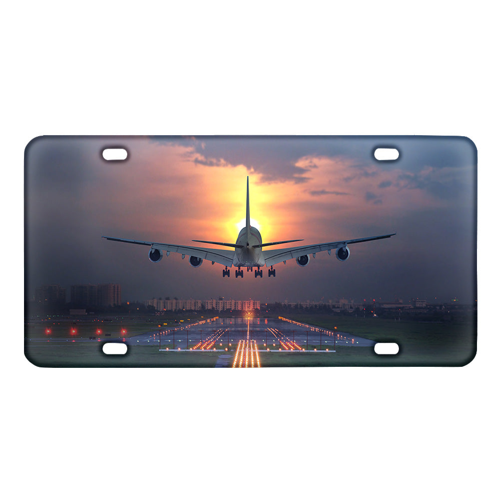 Super Airbus A380 Landing During Sunset Designed Metal (License) Plates