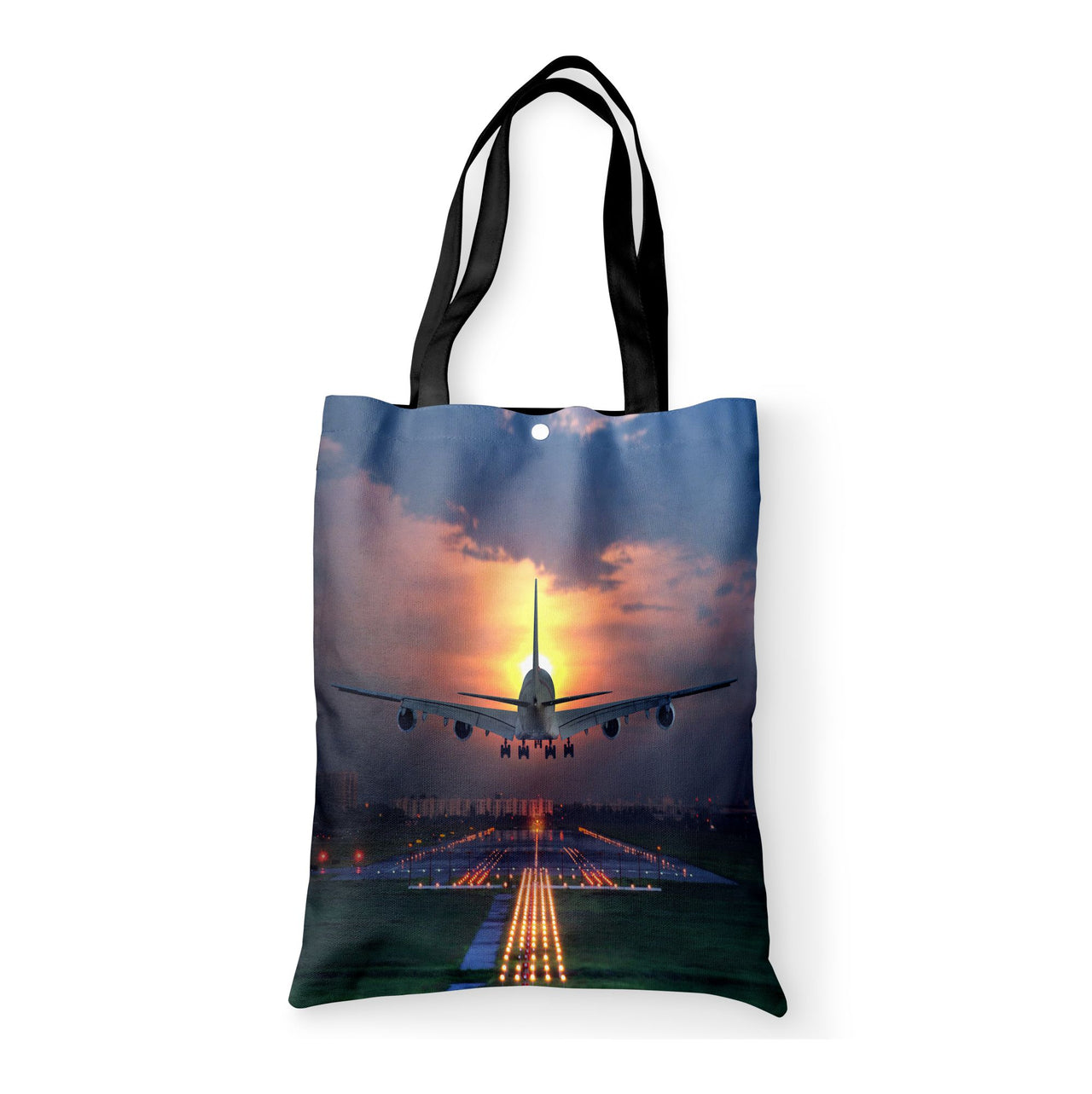 Super Airbus A380 Landing During Sunset Designed Tote Bags