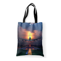 Thumbnail for Super Airbus A380 Landing During Sunset Designed Tote Bags
