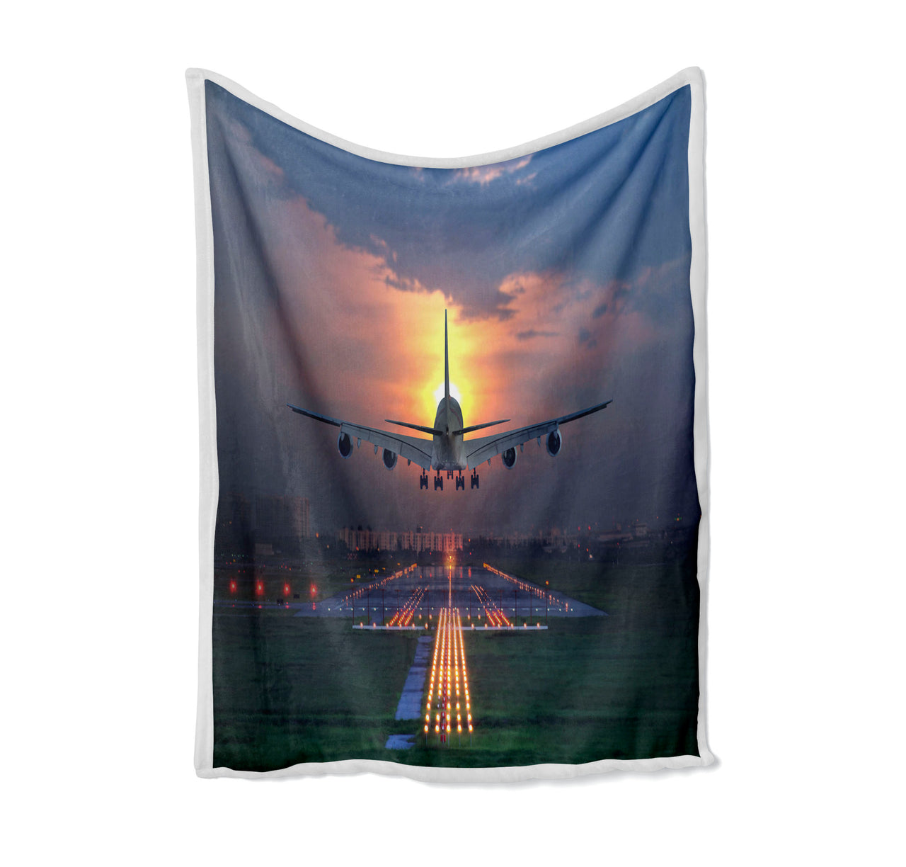 Super Airbus A380 Landing During Sunset Designed Bed Blankets & Covers