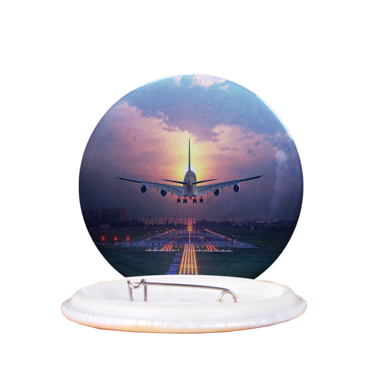 Super Airbus A380 Landing During Sunset Designed Pins
