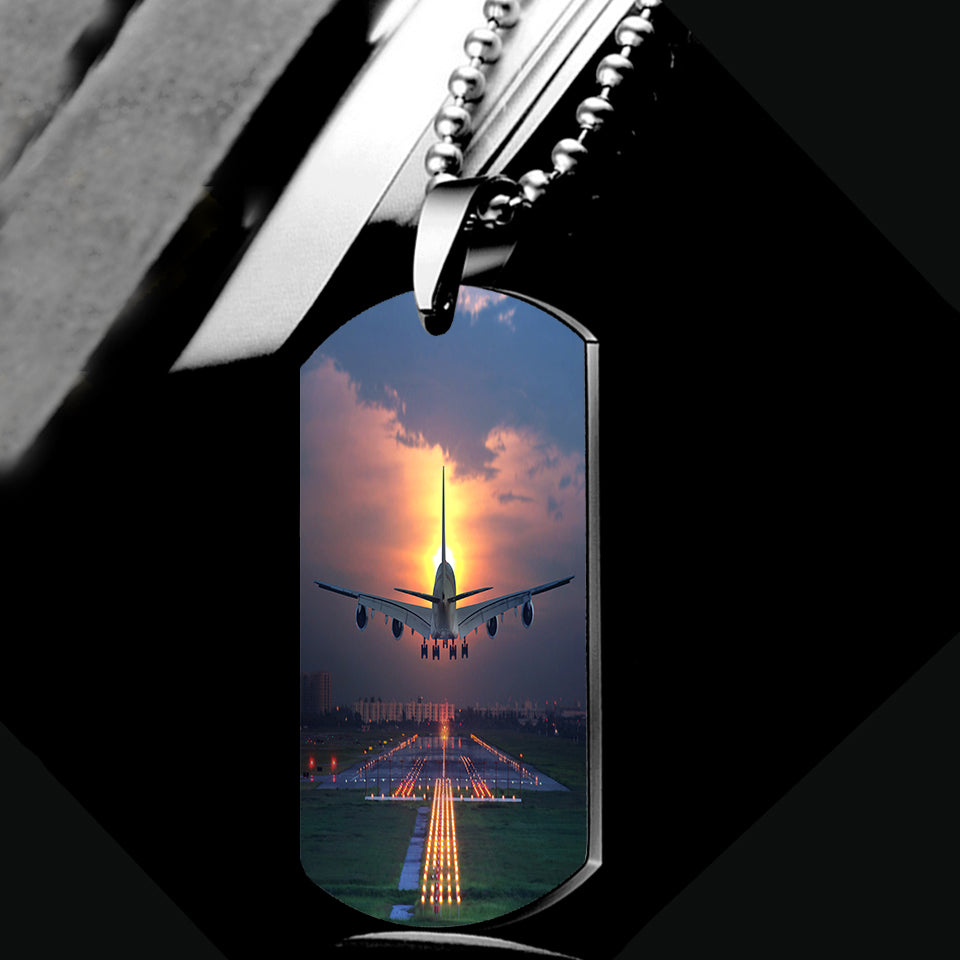 Super Airbus A380 Landing During Sunset Designed Metal Necklaces