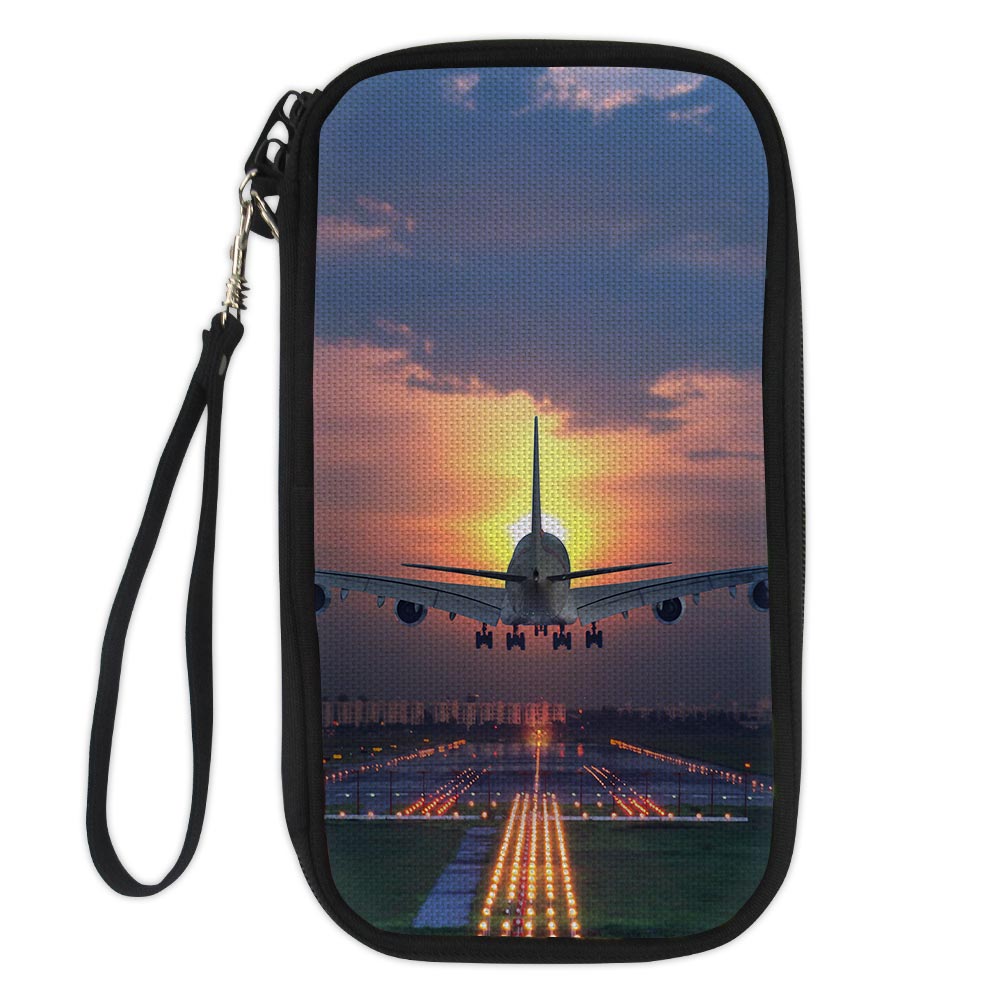 Super Airbus A380 Landing During Sunset Designed Travel Cases & Wallets