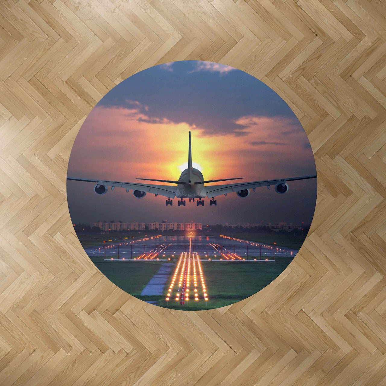 Super Airbus A380 Landing During Sunset Designed Carpet & Floor Mats (Round)