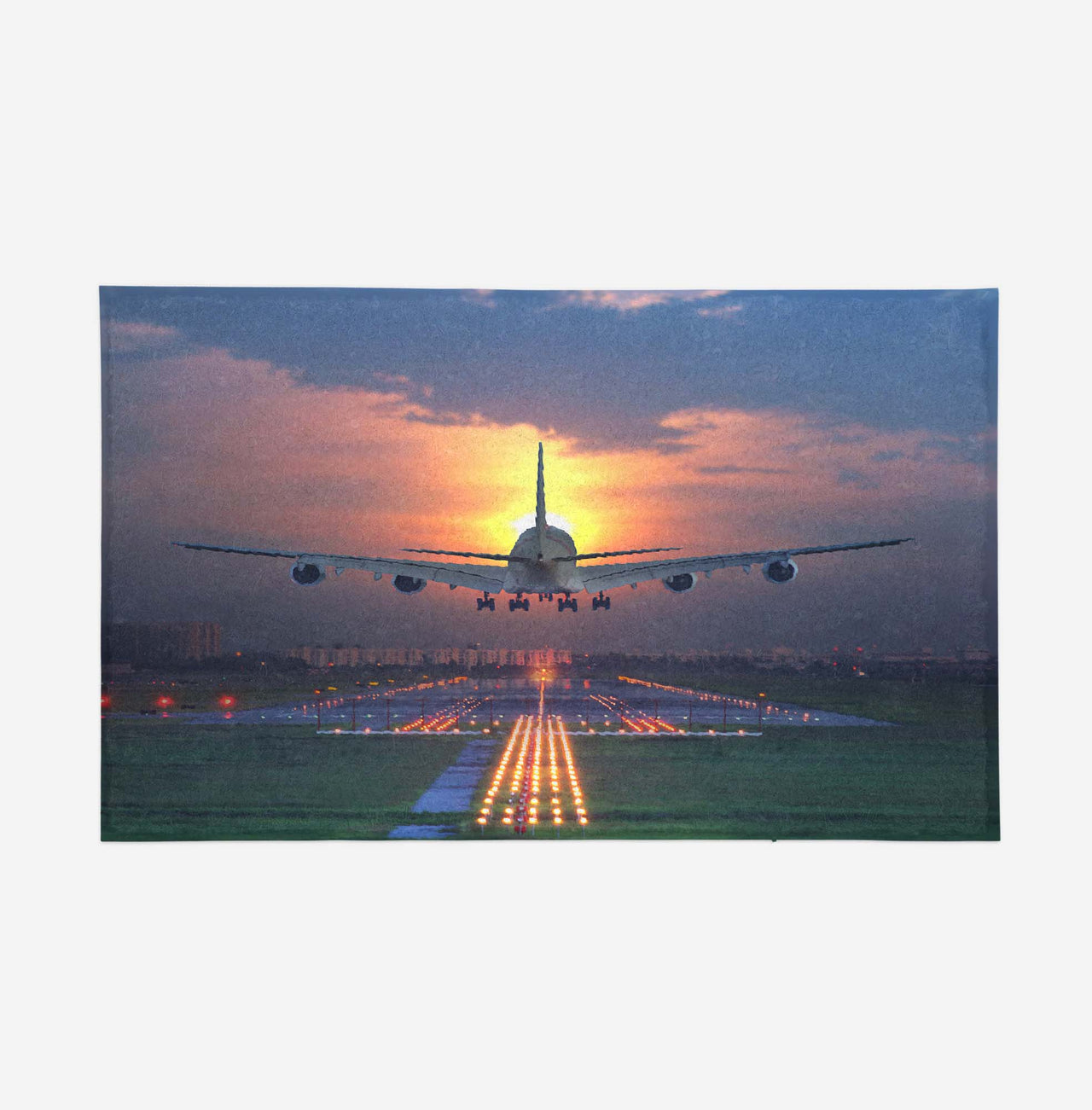 Super Airbus A380 Landing During Sunset Designed Door Mats