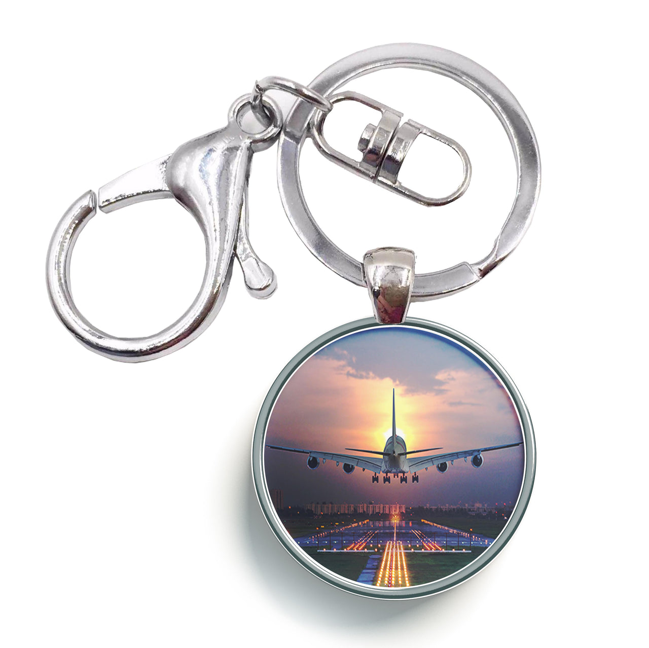 Super Airbus A380 Landing During Sunset Designed Circle Key Chains