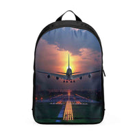 Thumbnail for Super Airbus A380 Landing During Sunset Designed Backpacks