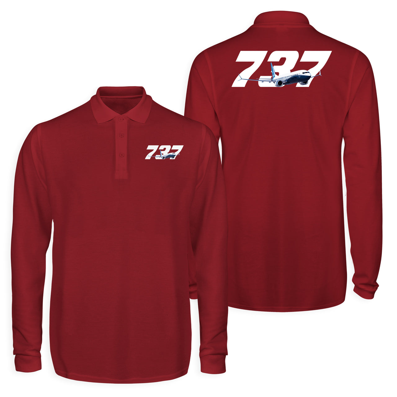 Super Boeing 737 Designed Long Sleeve Polo T-Shirts (Double-Side)