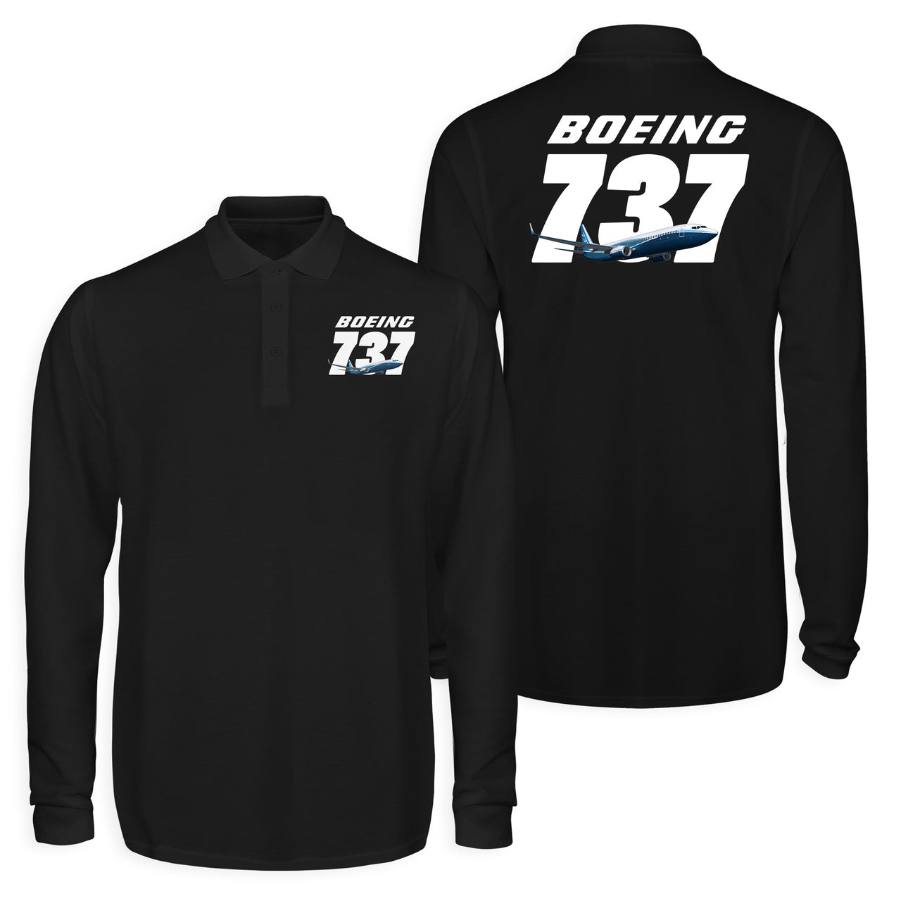 Super Boeing 737+Text Designed Long Sleeve Polo T-Shirts (Double-Side)
