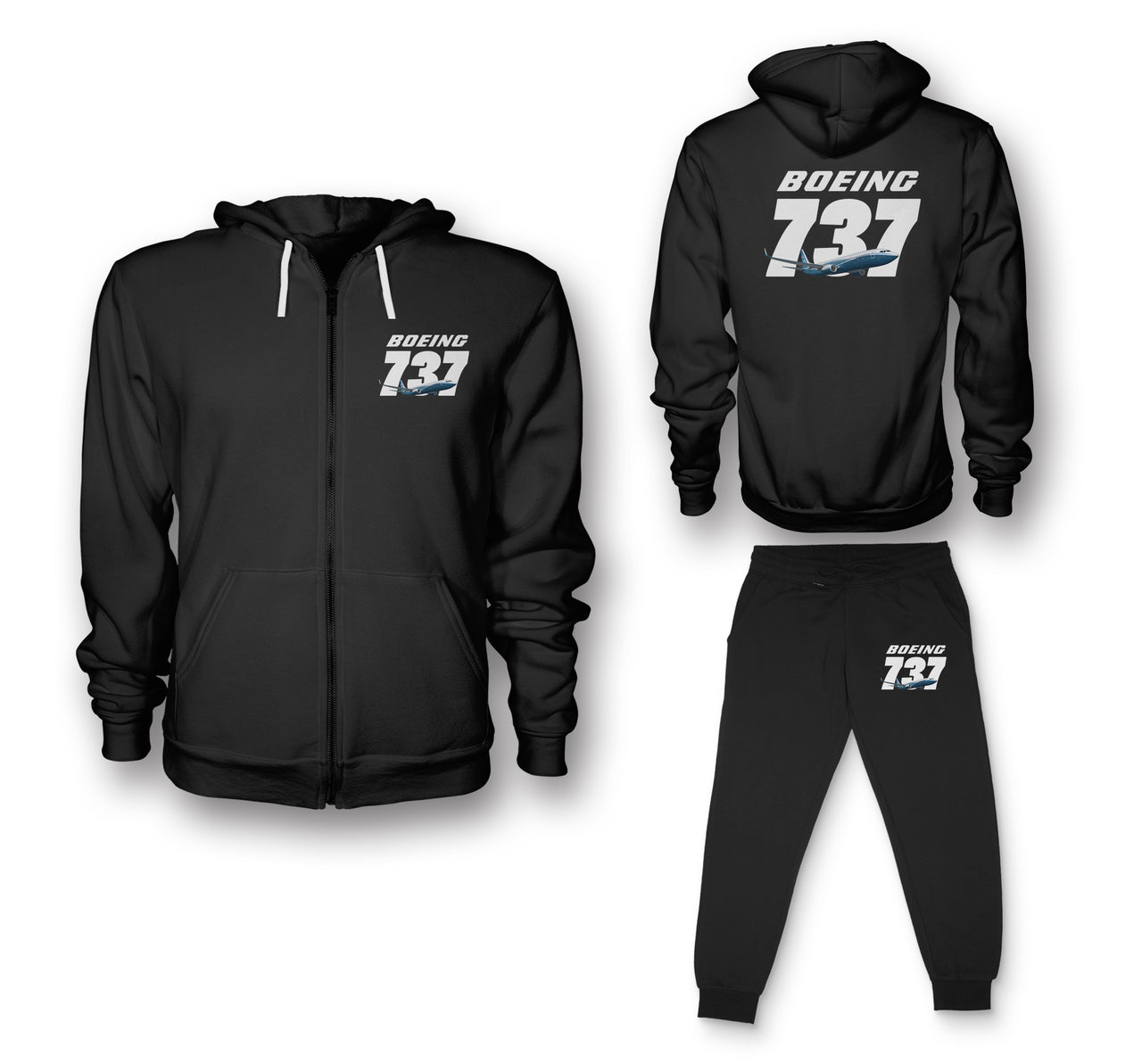 Super Boeing 737+Text Designed Zipped Hoodies & Sweatpants Set