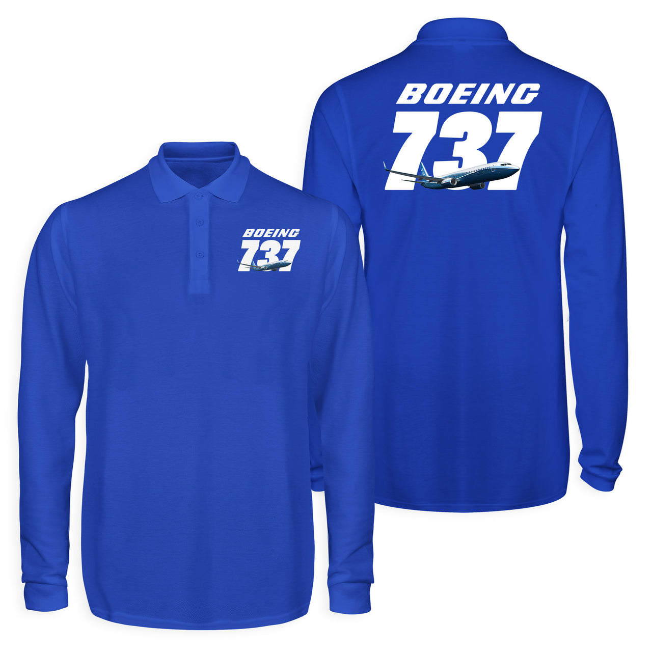 Super Boeing 737+Text Designed Long Sleeve Polo T-Shirts (Double-Side)