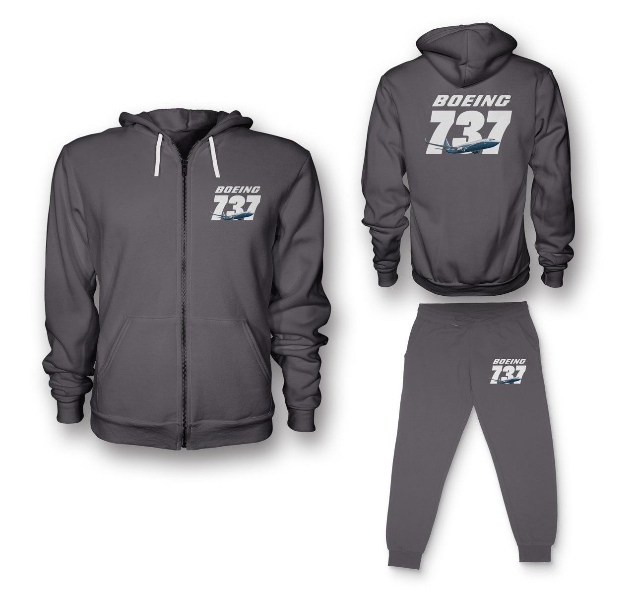 Super Boeing 737+Text Designed Zipped Hoodies & Sweatpants Set