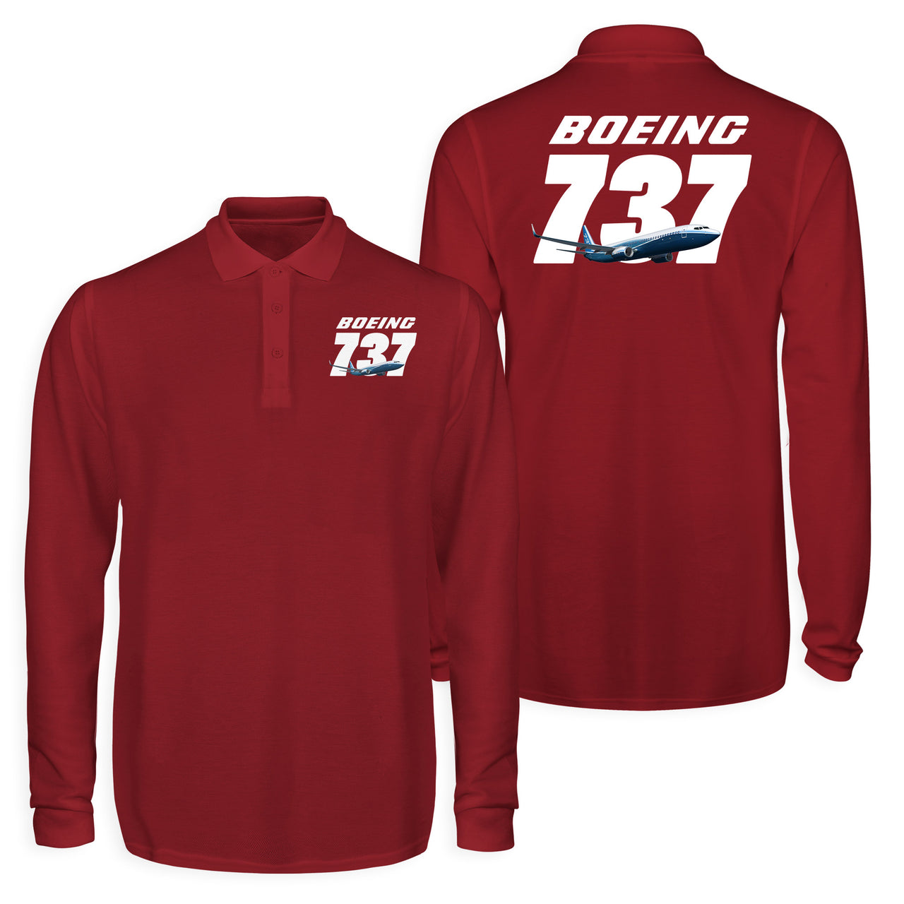 Super Boeing 737+Text Designed Long Sleeve Polo T-Shirts (Double-Side)