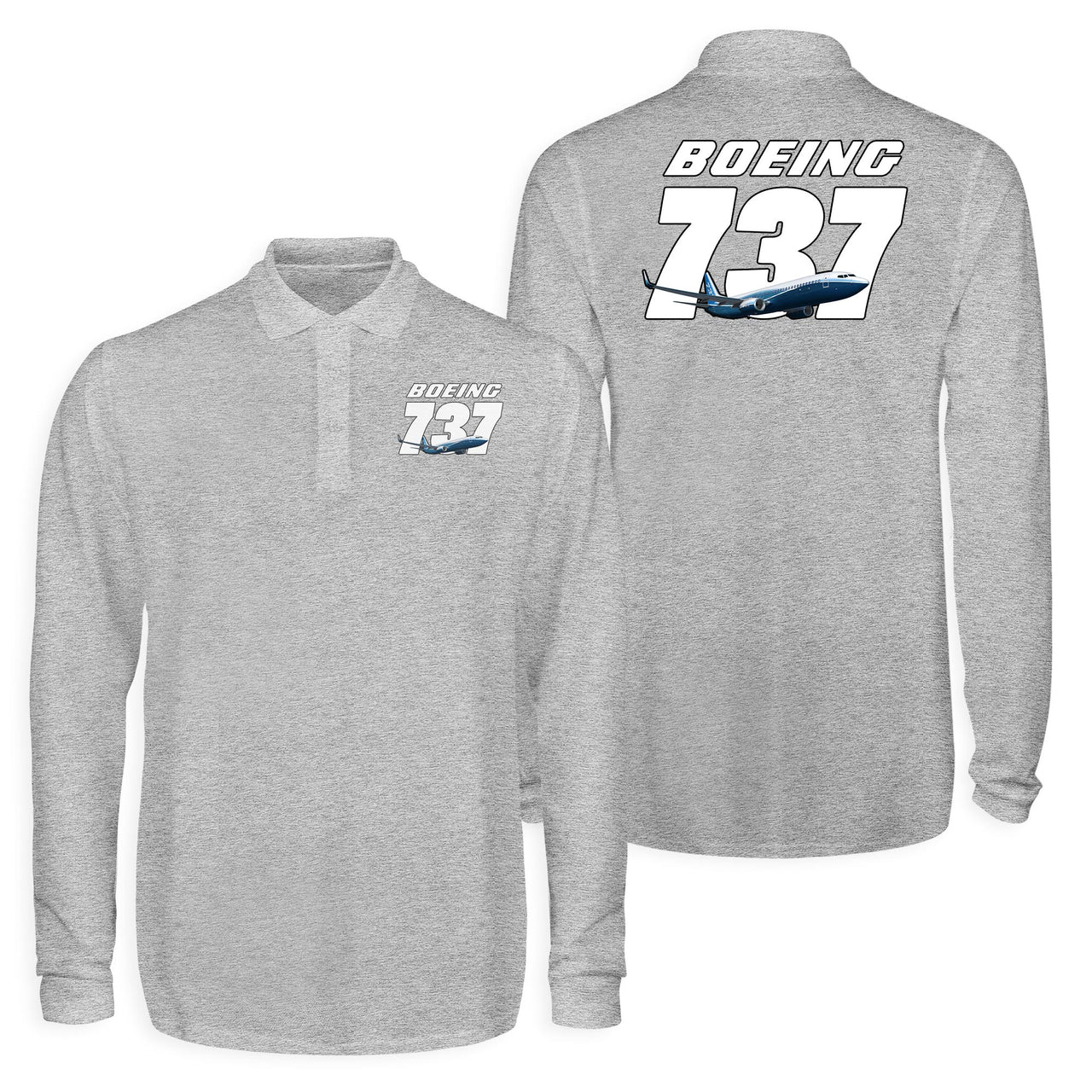 Super Boeing 737+Text Designed Long Sleeve Polo T-Shirts (Double-Side)