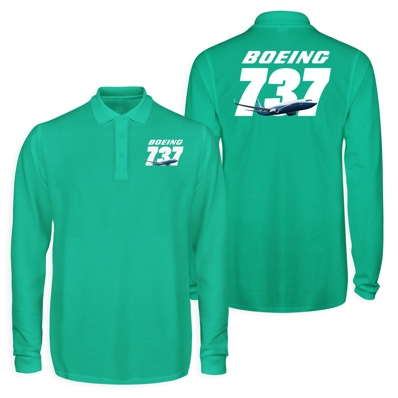 Super Boeing 737+Text Designed Long Sleeve Polo T-Shirts (Double-Side)