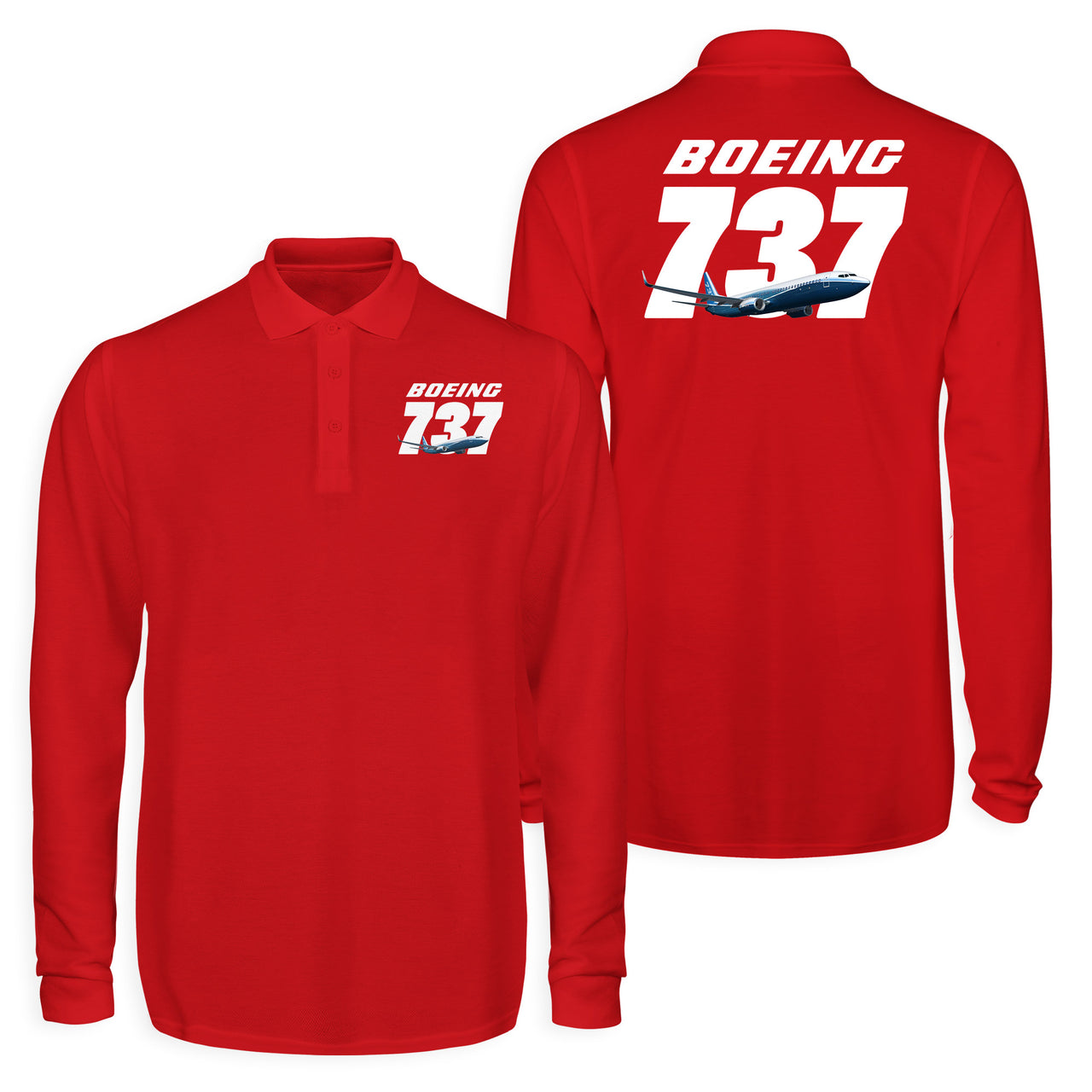 Super Boeing 737+Text Designed Long Sleeve Polo T-Shirts (Double-Side)
