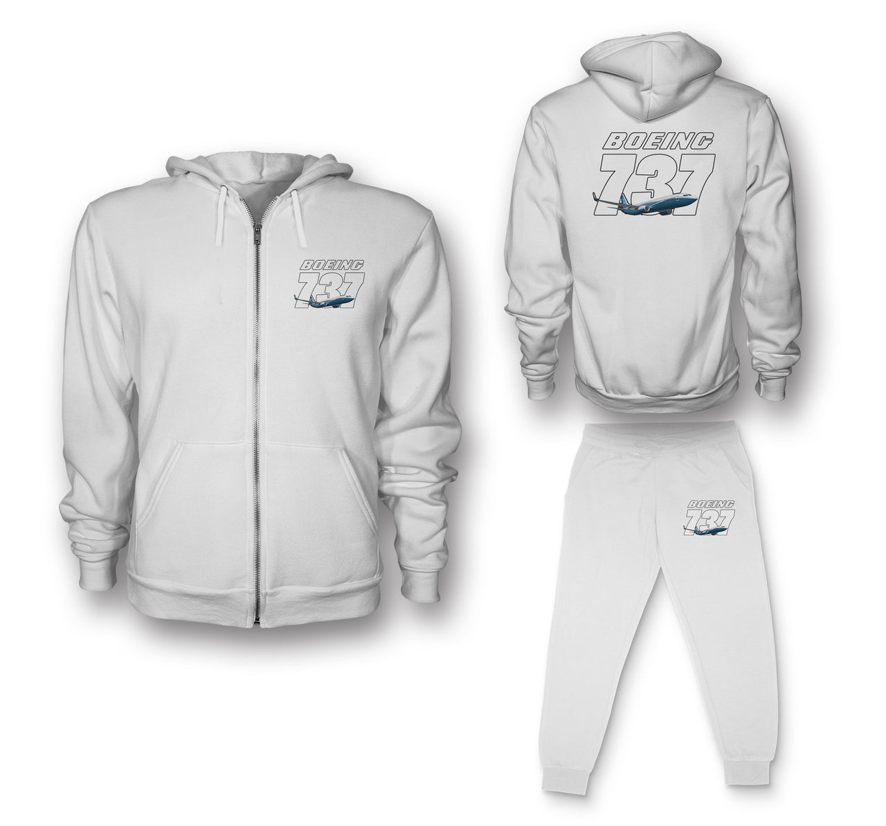 Super Boeing 737+Text Designed Zipped Hoodies & Sweatpants Set