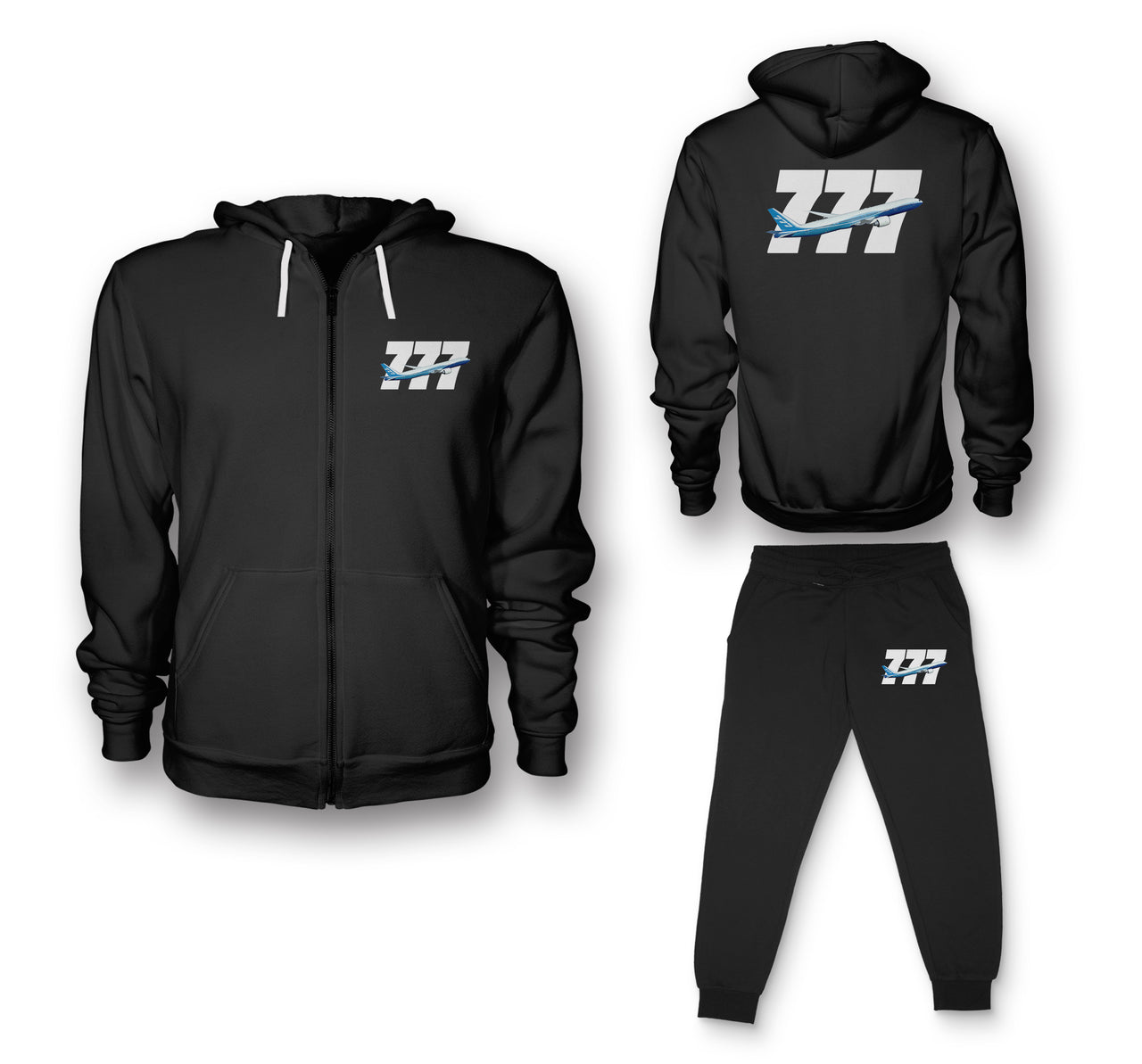 Super Boeing 777 Designed Zipped Hoodies & Sweatpants Set