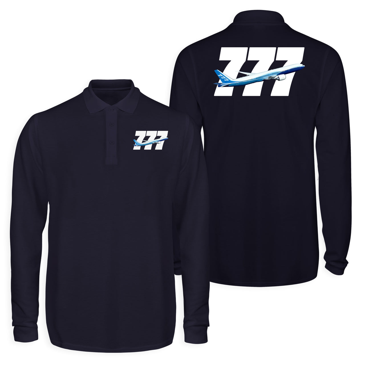Super Boeing 777 Designed Long Sleeve Polo T-Shirts (Double-Side)