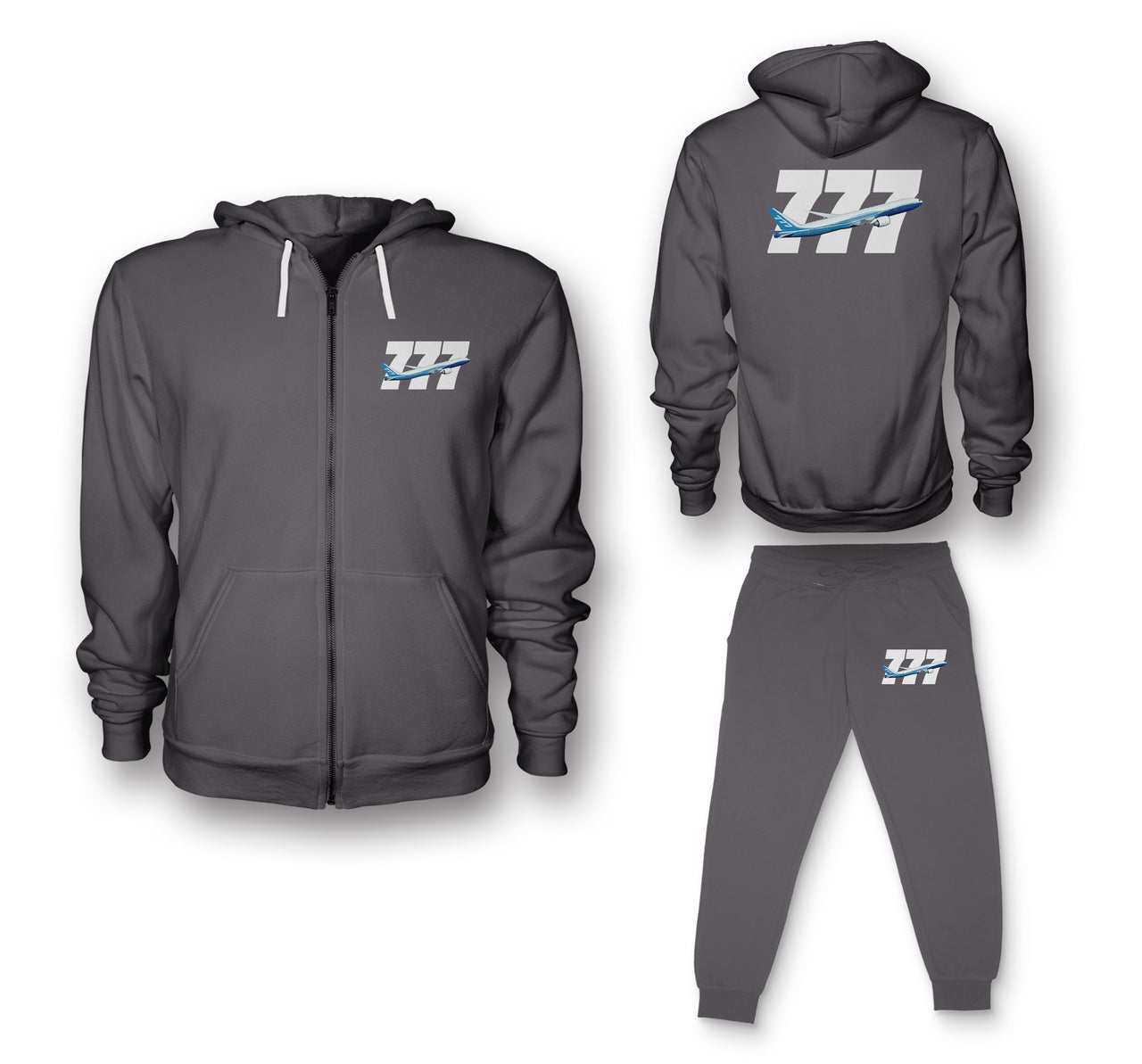 Super Boeing 777 Designed Zipped Hoodies & Sweatpants Set