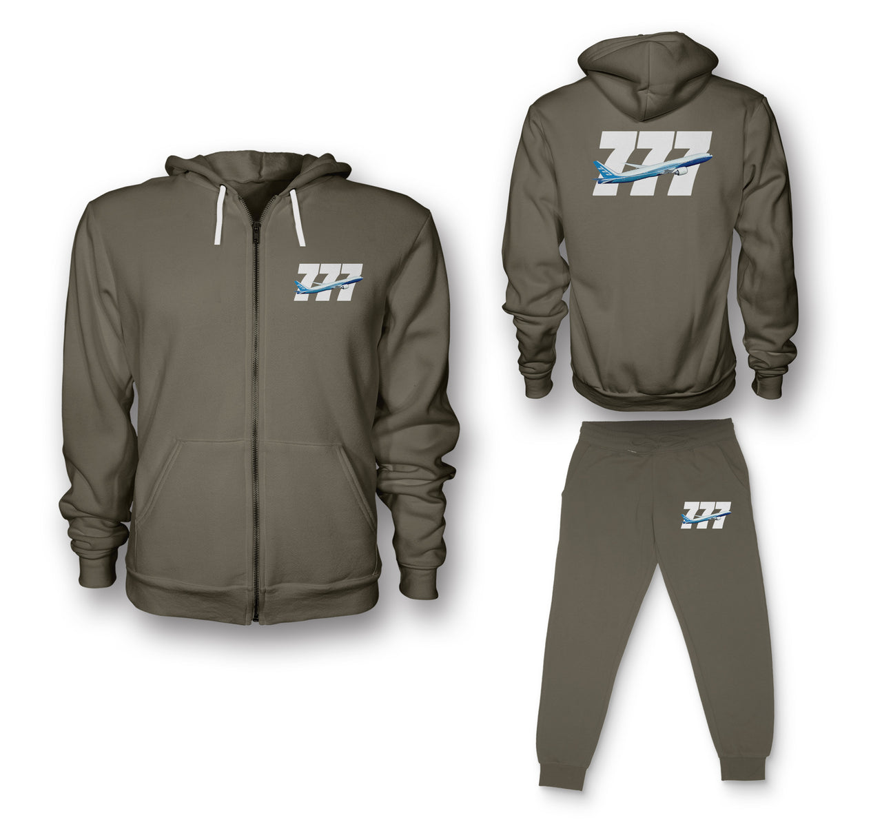 Super Boeing 777 Designed Zipped Hoodies & Sweatpants Set