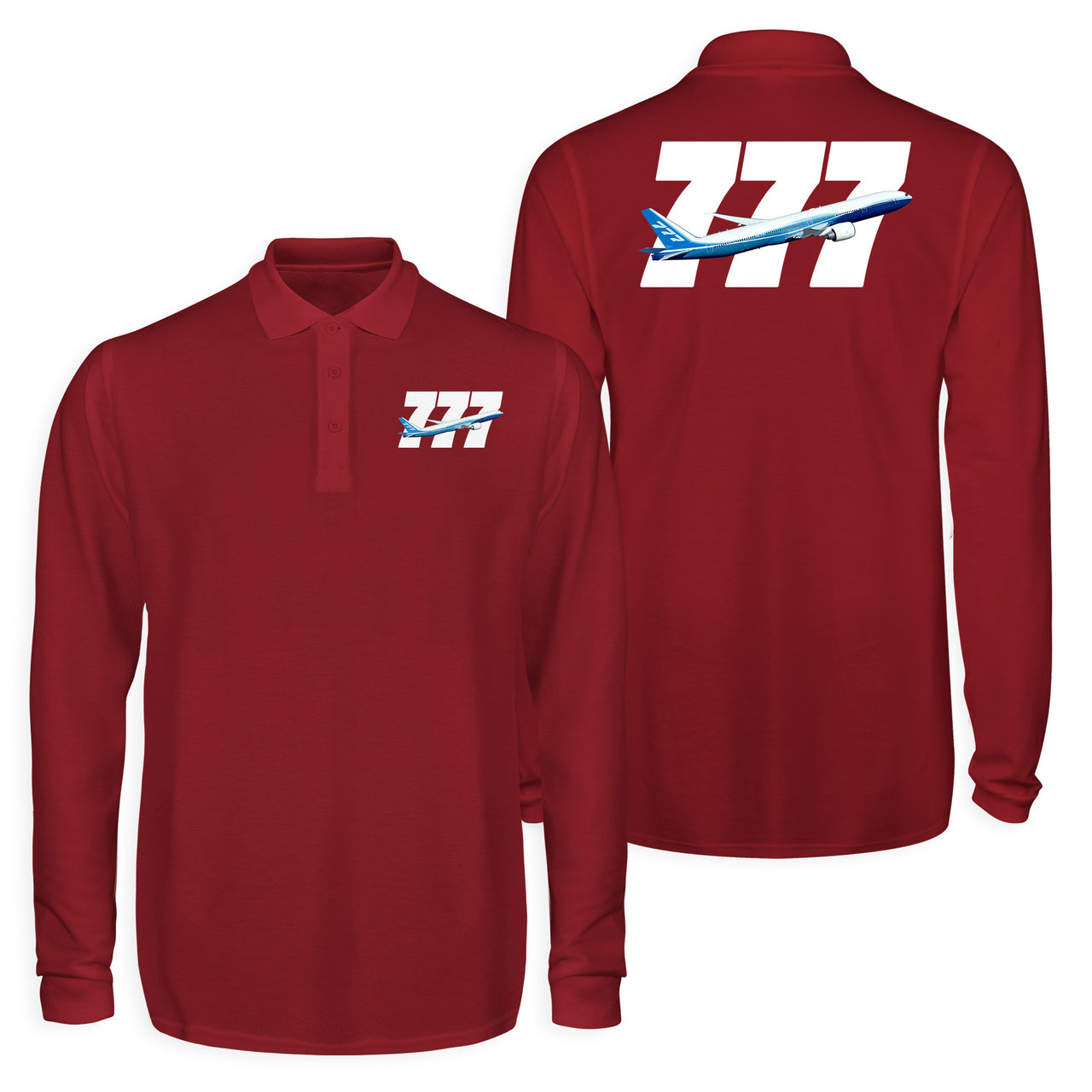 Super Boeing 777 Designed Long Sleeve Polo T-Shirts (Double-Side)