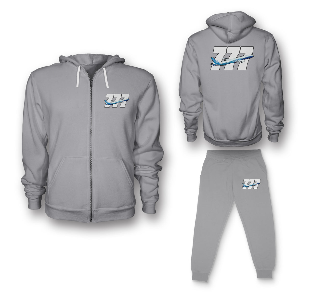 Super Boeing 777 Designed Zipped Hoodies & Sweatpants Set