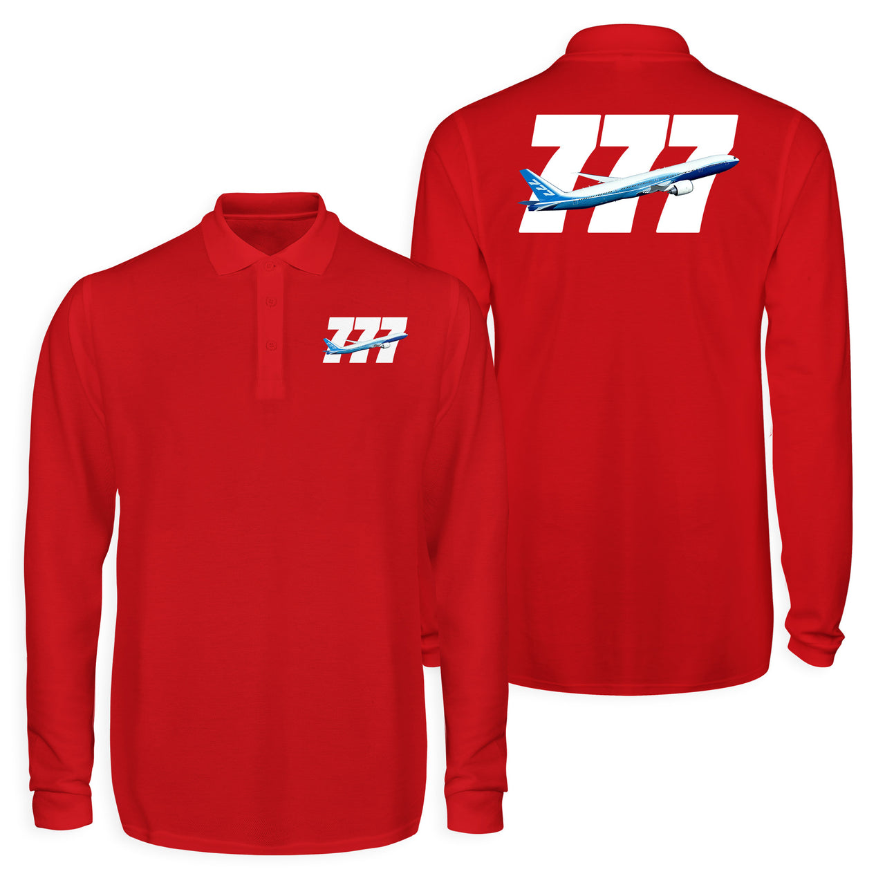 Super Boeing 777 Designed Long Sleeve Polo T-Shirts (Double-Side)