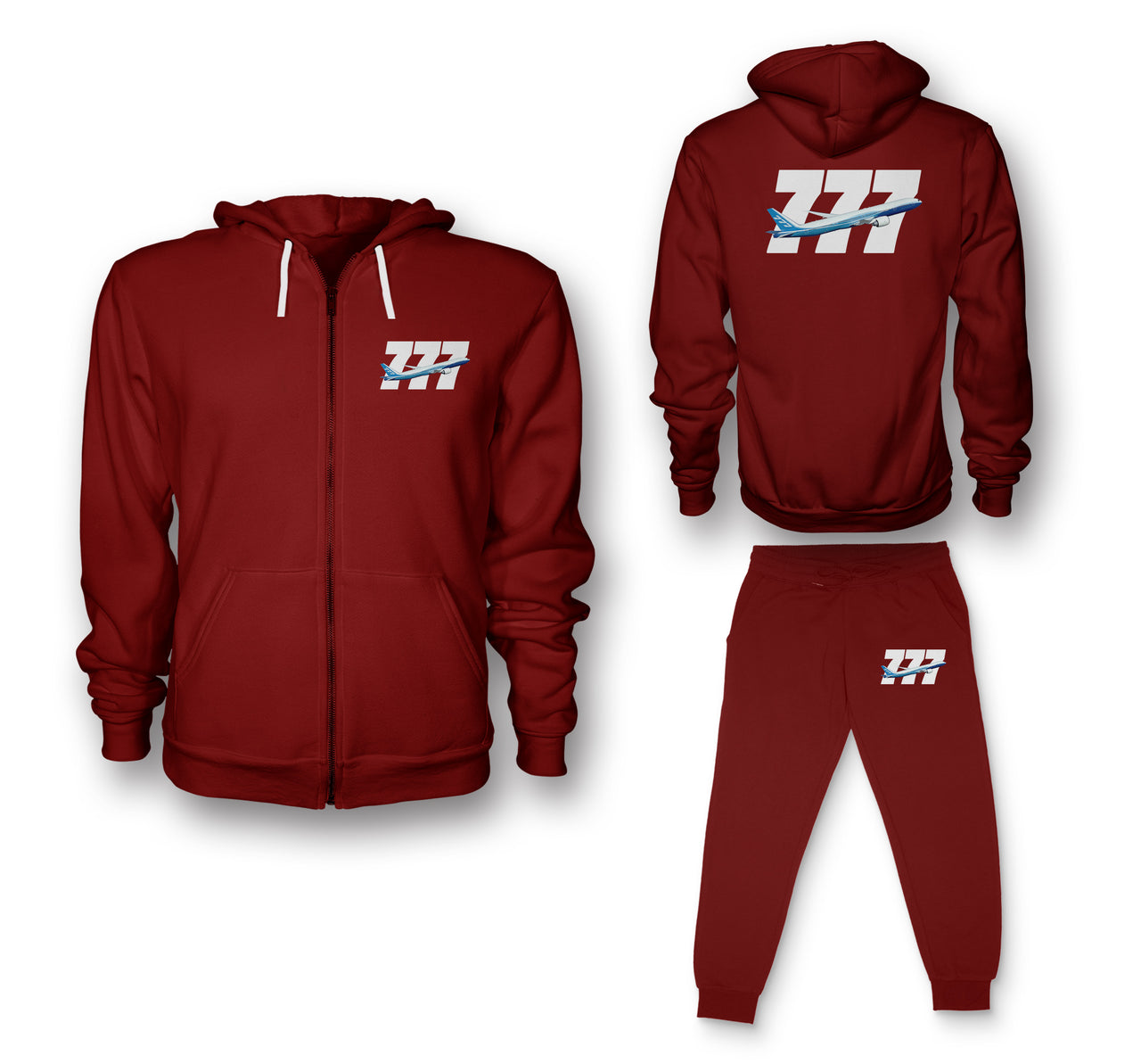 Super Boeing 777 Designed Zipped Hoodies & Sweatpants Set
