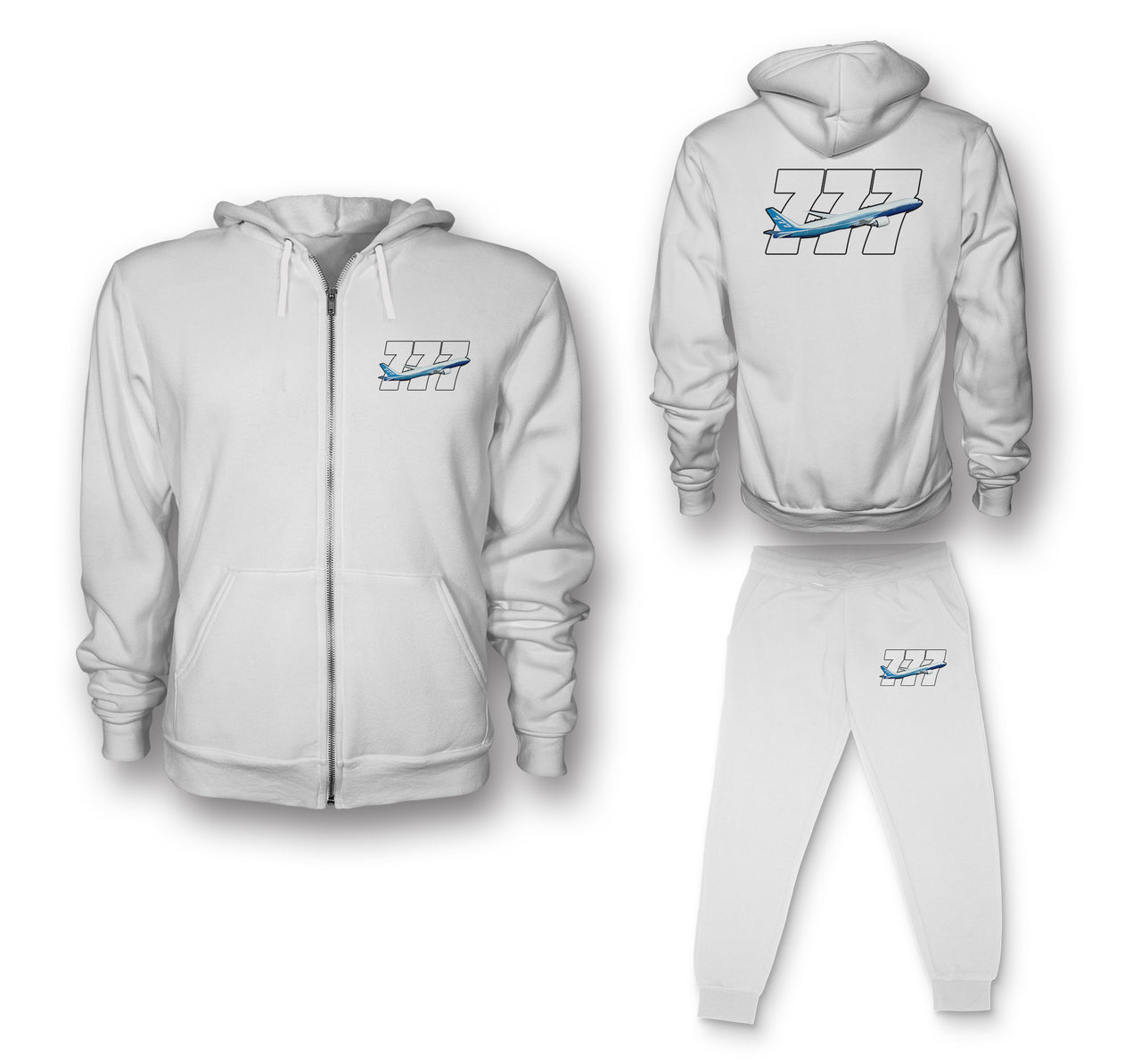 Super Boeing 777 Designed Zipped Hoodies & Sweatpants Set